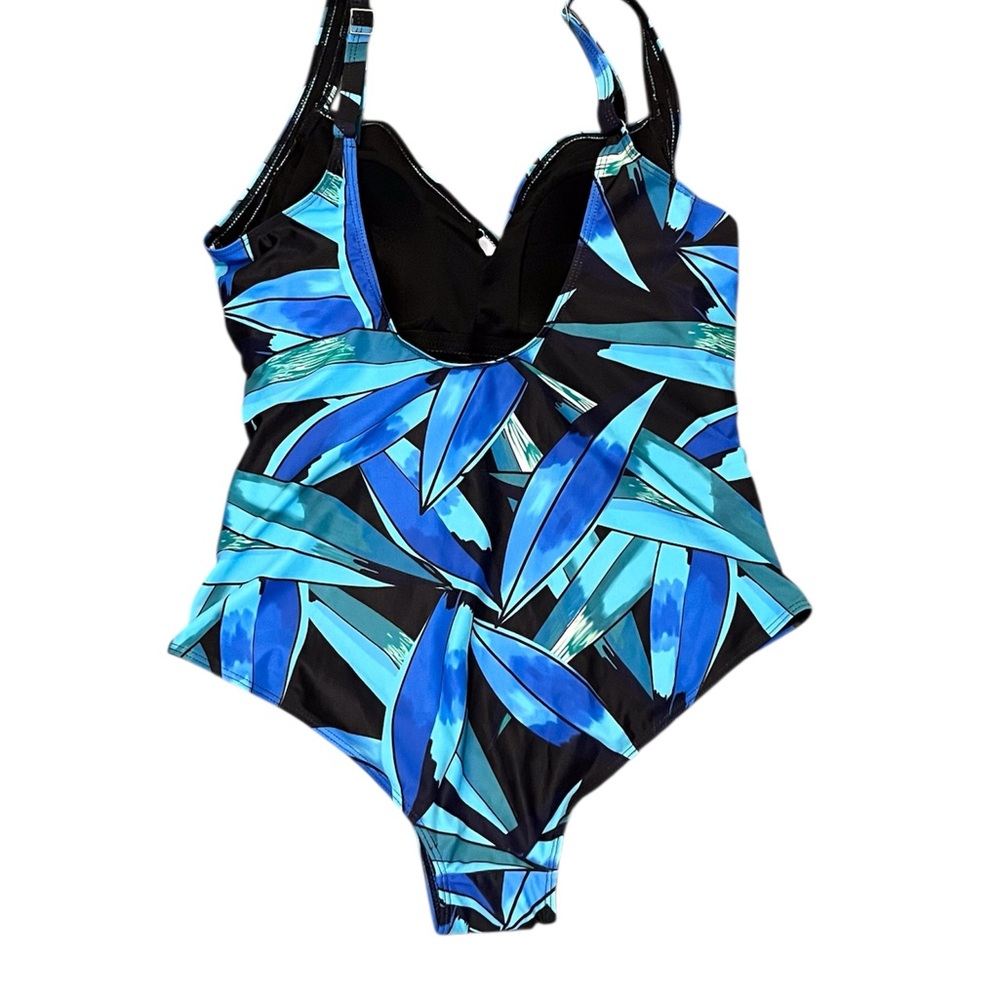New Women's One Piece Blue & Black Swimsuit Tummy Control Bathing Suit Size: 2XL - Picture 2 of 5